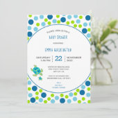 Invitation Baby shower tendance tortue de mer bleu vert point (Debout devant)