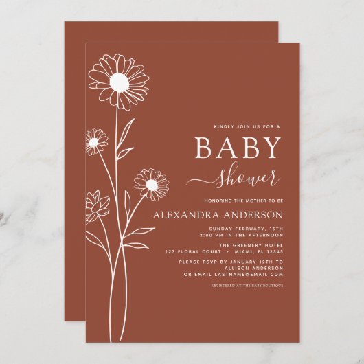 Invitation Baby shower Terracotta Brûlé Orange (Devant / Derrière)