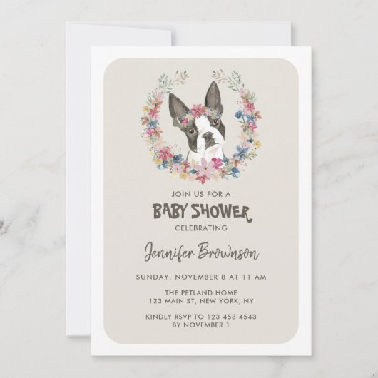 Invitation Baby shower Terrier de Boston (Devant)