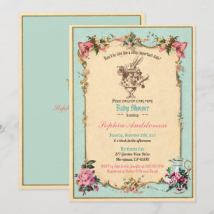 Invitation Baby shower thé fête siroter et voir turquoise
