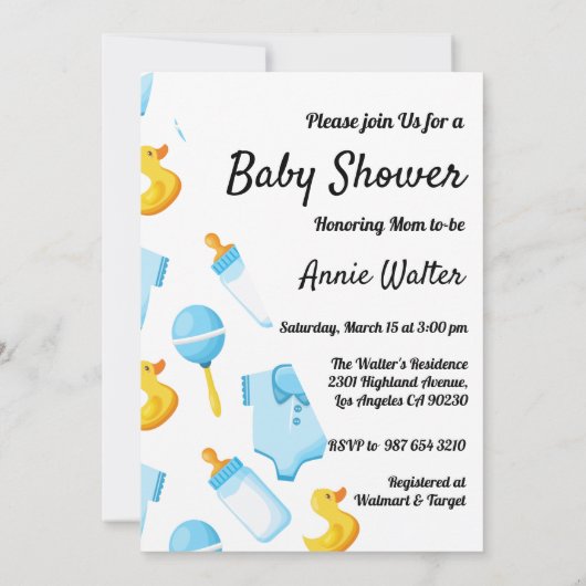 Invitation Baby shower thématique canard et bateau (Dos)
