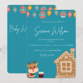 Invitation baby shower thématique hiver et rennes (Devant / Derrière)