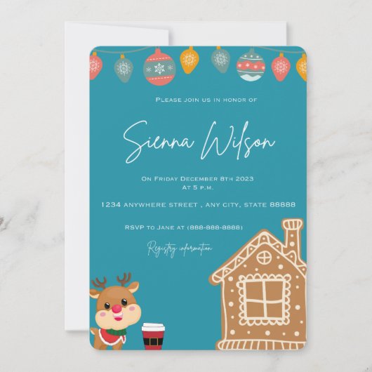 Invitation baby shower thématique hiver et rennes (Devant)