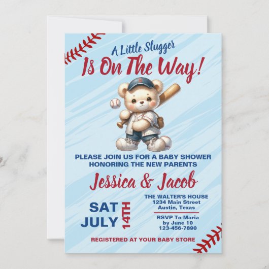 Invitation Baby-shower thème baseball (Devant)