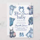 Invitation Baby Shower Thème Bébé Fille Jean Bleu Moderne (Devant)