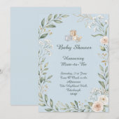 Invitation Baby Shower Thème Forêt Bleue (Devant / Derrière)