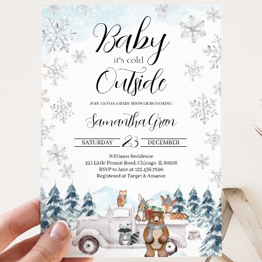 Invitation Baby-Shower Thème Forêt d'Hiver