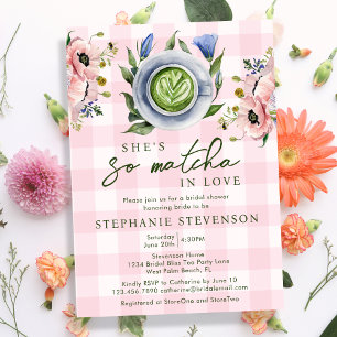 Invitation Baby Shower Thème Matcha Parfait Rose Floral