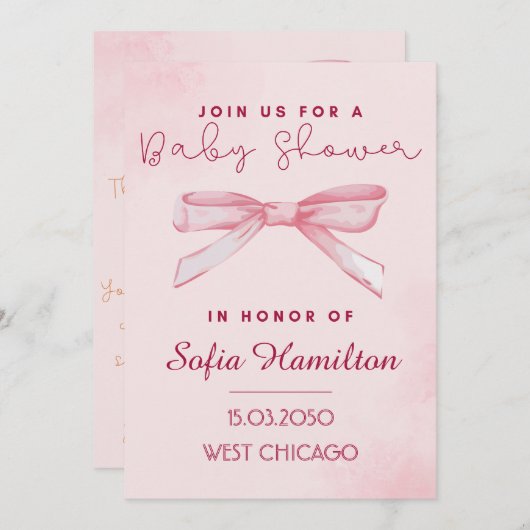 Invitation baby shower - Thème mignon (Devant / Derrière)