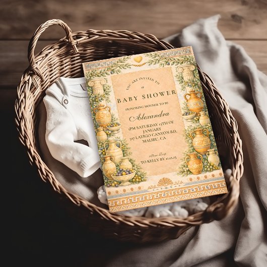 Invitation Baby-Shower Thème Olive Grecque