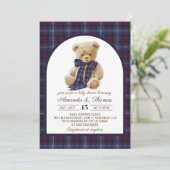 Invitation Baby Shower Thème Ours Tartan Mixte (Debout devant)
