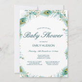 Invitation Baby Shower Thème Paon Modifiable (Devant)