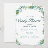 Invitation Baby Shower Thème Paon Modifiable (Devant / Derrière)
