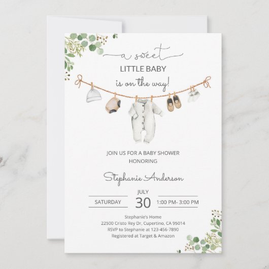Invitation Baby-Shower Thème Verdure Marron (Devant)