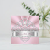 Invitation Baby shower Tiara de diamant blanc rose princesse (Debout devant)