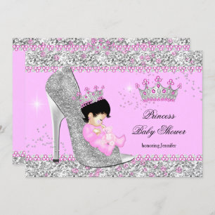 Invitation Baby shower Tiara en argent rose haut talon