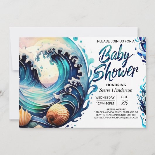 Invitation Baby Shower Tidal Blue (Devant)