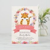 Invitation Baby shower tigre doux et fleurs (Debout devant)