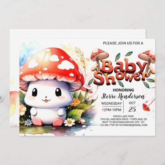 Invitation Baby shower Toadstool Wonderland (Devant / Derrière)