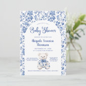 Invitation Baby shower Toile Bleu (Debout devant)