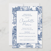 Invitation Baby shower Toile Bleu et Blanc (Devant)