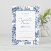 Invitation Baby shower Toile Bleu et Blanc (Debout devant)