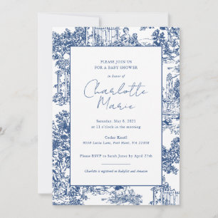 Invitation Baby shower Toile Bleu et Blanc