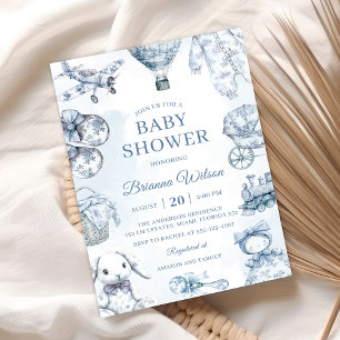 Invitation Baby shower Toile De Jouy Blue Boy