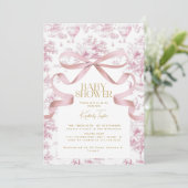 Invitation Baby shower Toile De Jouy Bow Rose (Debout devant)