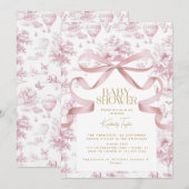 Invitation Baby shower Toile De Jouy Bow Rose (Devant / Derrière)