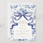 Invitation Baby shower Toile De Jouy Dusty Blue Bow (Devant)
