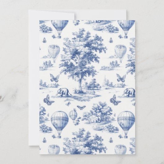 Invitation Baby shower Toile De Jouy Dusty Blue Bow (Dos)