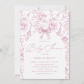 Invitation Baby shower Toile de Jouy Safari Bow rose (Devant)
