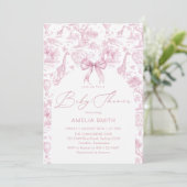 Invitation Baby shower Toile de Jouy Safari Bow rose (Debout devant)