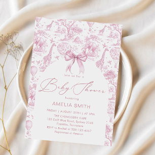 Invitation Baby shower Toile de Jouy Safari Bow rose