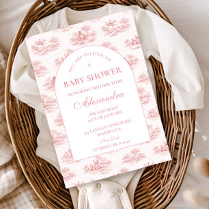 Invitation Baby Shower Toile de Paris Rose