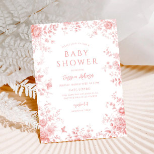 Invitation Baby-Shower Toile Rose Chinoiserie