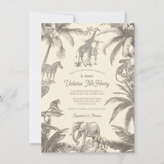 Invitation Baby shower Toile Safari Jungle (Devant)