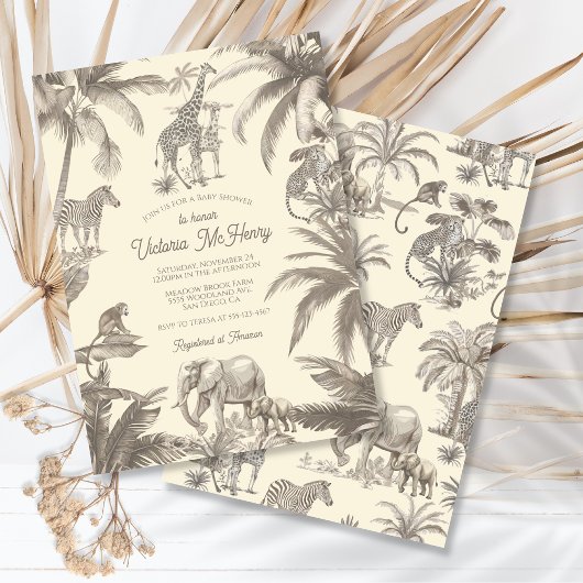 Invitation Baby shower Toile Safari Jungle