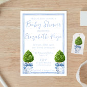 Invitation Baby shower Topiaire bleu et blanc