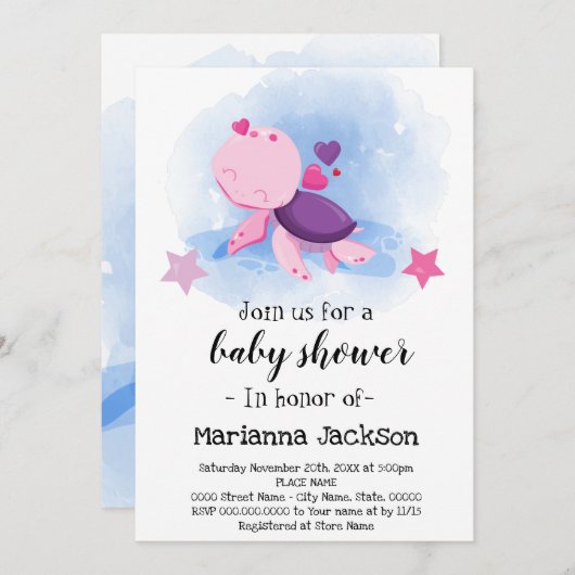 Invitation Baby shower tortue (Devant / Derrière)