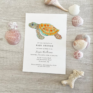 Invitation Baby Shower Tortue de Mer Peinte