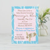 Invitation baby shower Tortue rose/turquoise (Debout devant)