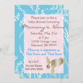 Invitation baby shower Tortue rose/turquoise (Devant / Derrière)