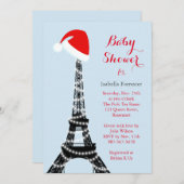 Invitation Baby shower Tour Eiffel - bleu (Devant / Derrière)
