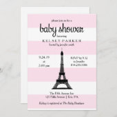 Invitation Baby shower Tour Eiffel Paris rose (Devant / Derrière)