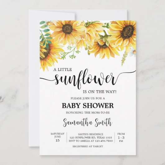 Invitation Baby shower tournesol (Devant)