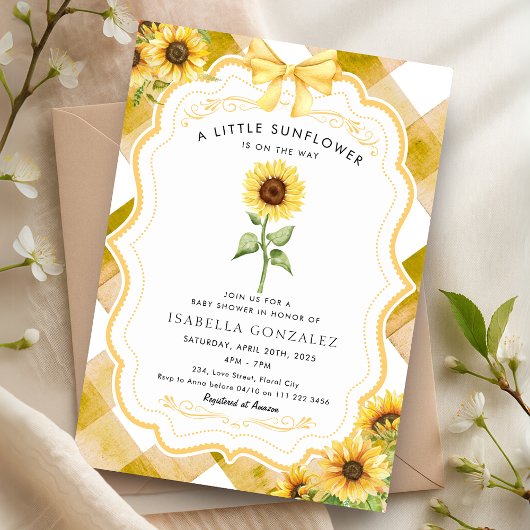 Invitation Baby shower tournesol En vichy rustique