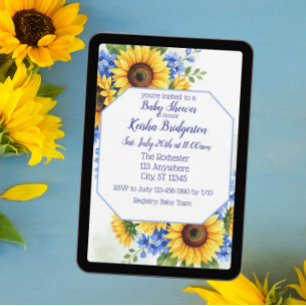 Invitation Baby Shower Tournesol et Bleu