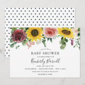 Invitation Baby shower tournesol et Rose (Devant / Derrière)